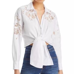 Cinq à Sept Marianna Embroidered Tie Front Top White Size M Luxury Blouse